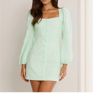 Hello Molly Elegant Mint Green Puff Sleeve Dress
